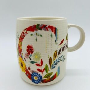 Anthropologie Starla M. Halfmann Floral Ceramic C Monogram Mug